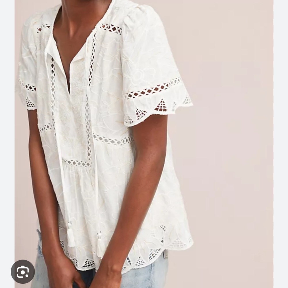 Anthropologie - Feather Bone Adler Embroidered Blouse